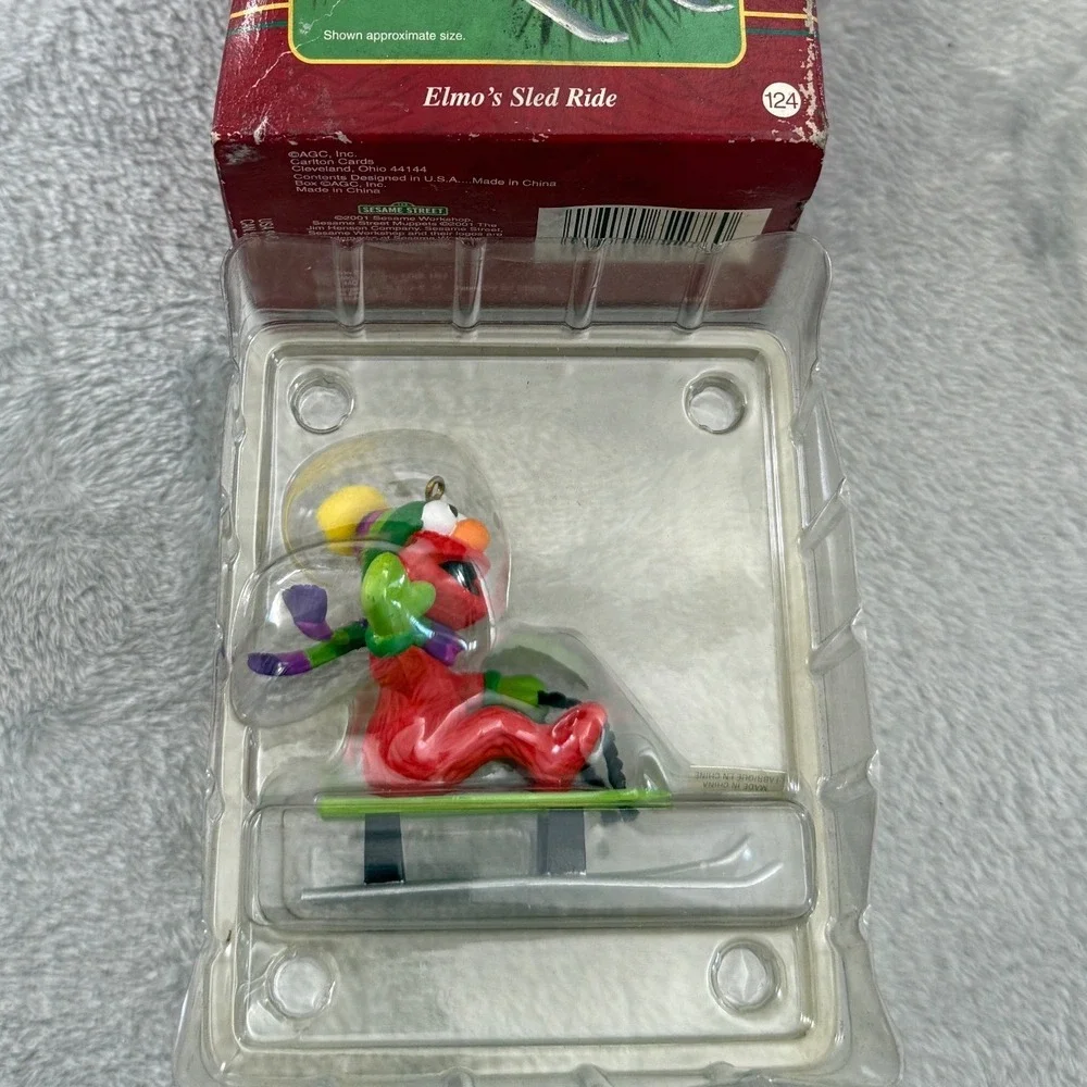 Vintage 2001 Carlton Cards Sesame Street Elmo's Sled Ride Ornament NIB